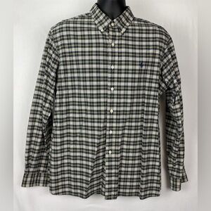 Polo Ralph Lauren Mens custom fit green/white plaid long-sleeve button-up shirt
